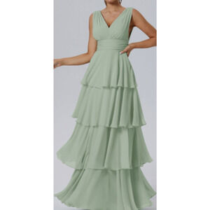 BRIDESMAID 14 1X plus sage green tiered Amabel formal party maxi dress NEW B96